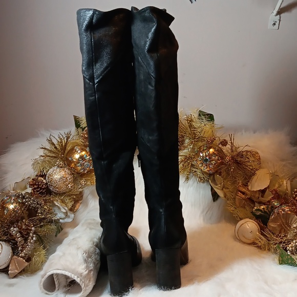 Free People Bright Lights Over The Knee Black Leather Boots. - Picture 8 of 14